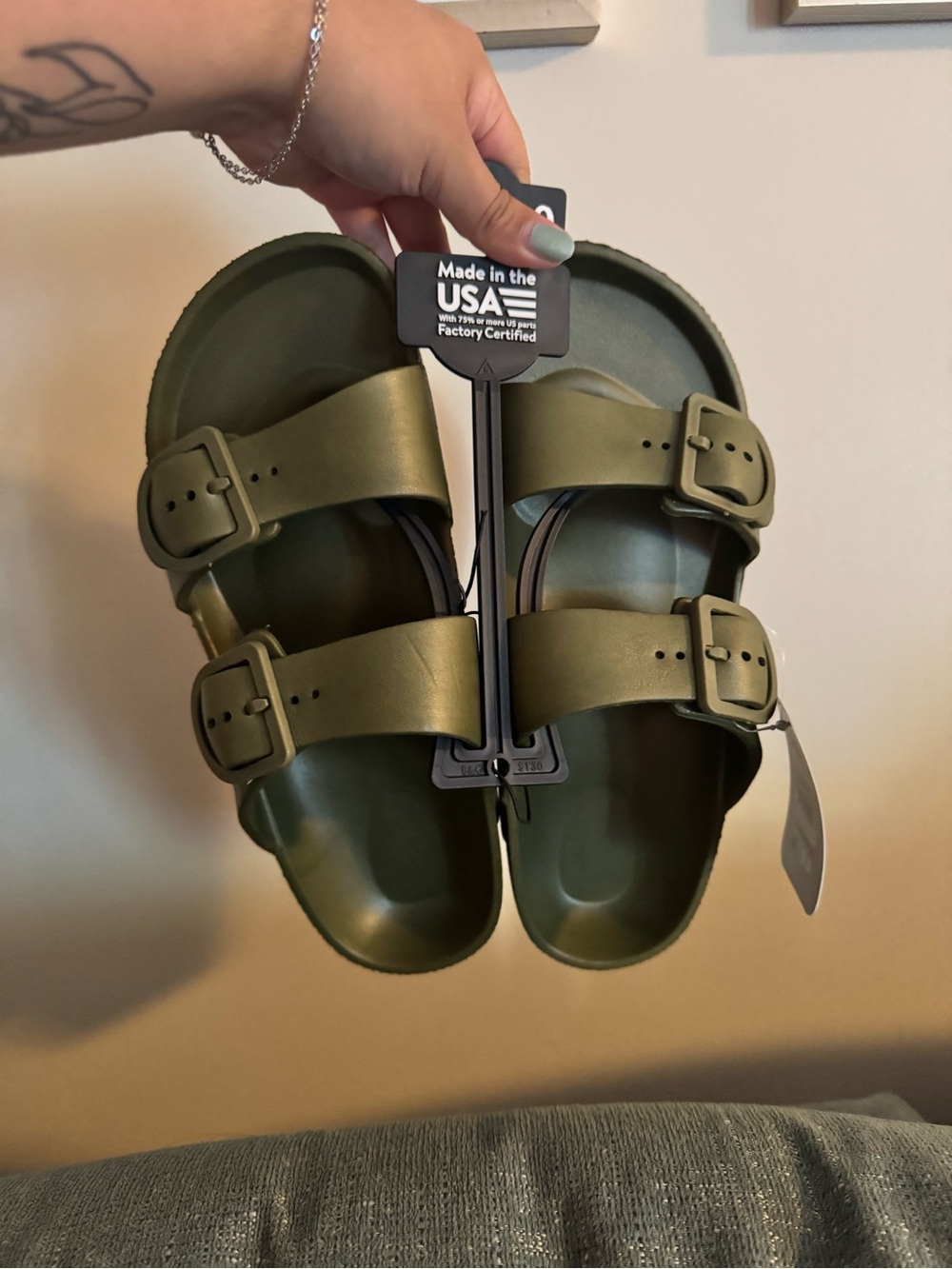 George Olive Green Dual-Buckle Slide Sandals